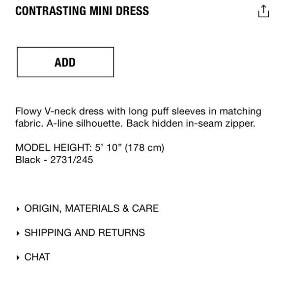 NWT Zara Contrasting Mini Black Dress V-neck with Puff Sleeves XS - Picture 10 of 10